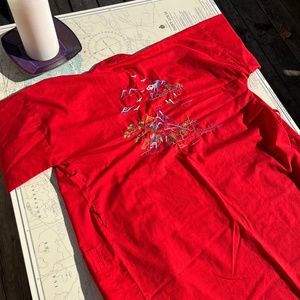 Vintage Red Plain Blossoms Embroidered Kimono